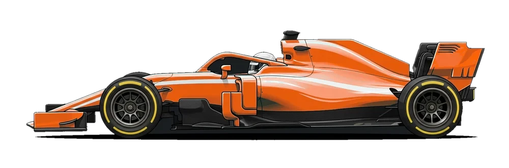 Car render, orange livery