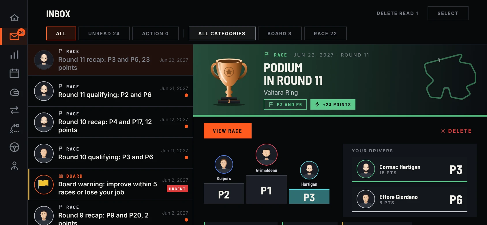 Inbox with a race recap: podium in round 11