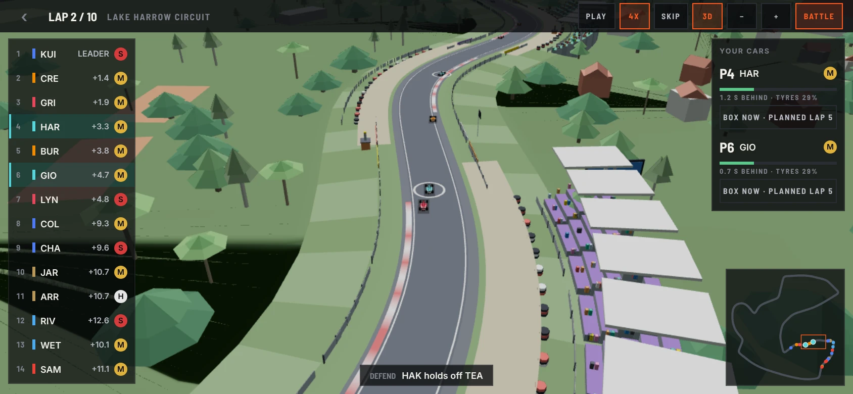 Race replay, 3D chase view, lap 2 of 10